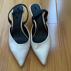 Zara women heels with elastic strap, white and black size 38